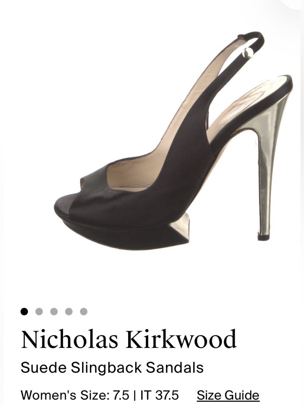 Nicholas Kirkwood Black Satin Platform Slingback Heels 37.5